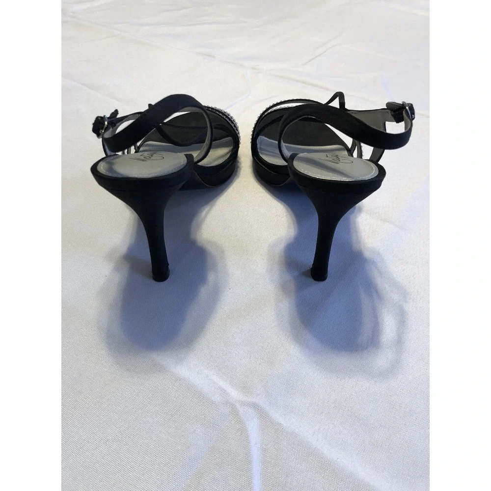 Metaphor‎ Womens Size 8.5 Strappy Black Dress Heels with Rhinestones Stiletto
